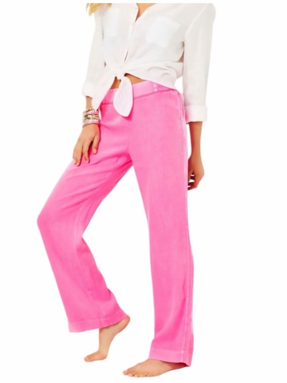 Lilly Pulitzer Deri Linen Palazzo Wide Leg Pull On Pants Size Medium